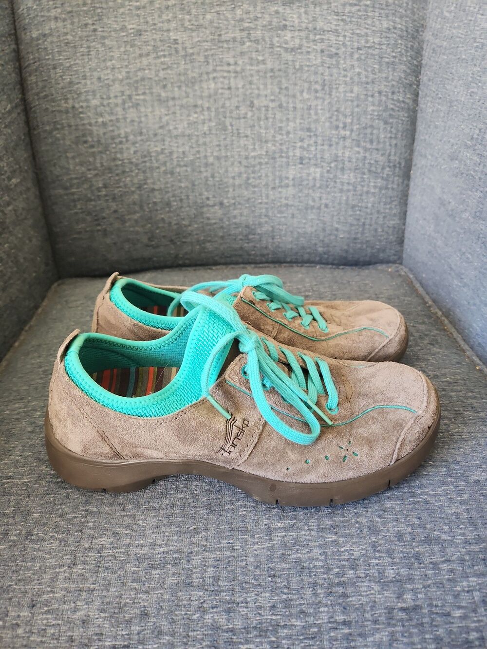 Dansko Women's "Elise" Lace-Up Gray Suede Sneakers w/ Blue Laces Size 37 US 6.5